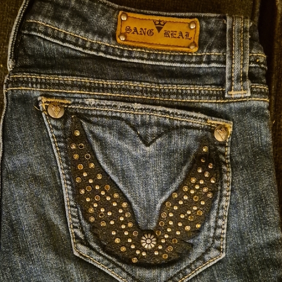 Lands' End Dark Blue Boot Cut Jeans with Studded Detail - Picture 2 of 11